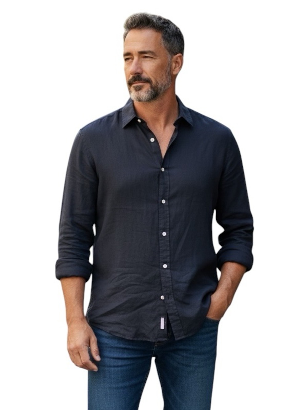 Charles Tyrwhitt Men’s Linen Classic Fit Dark Navy Blue Button-Down Shirt XL